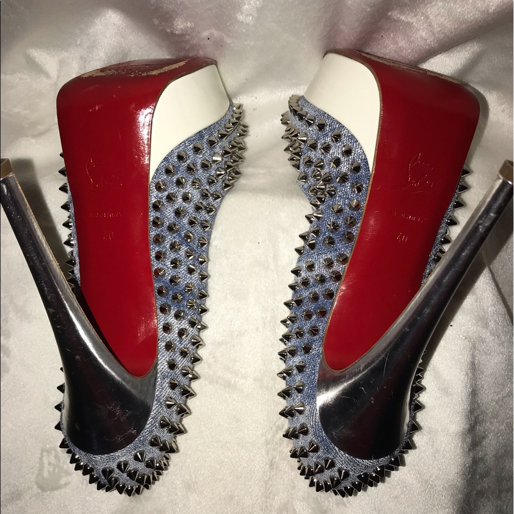 Louboutin Lady Peep Spikes Jean/Patent Pl - Picture 4 of 10